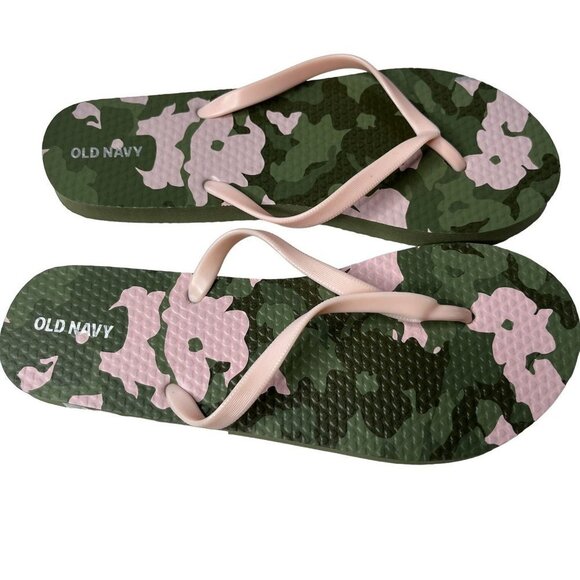 OLD Navy Flip‎ Flops Womens 5-6 Green Camo Sandles Vinyl Thongs - Picture 1 of 8